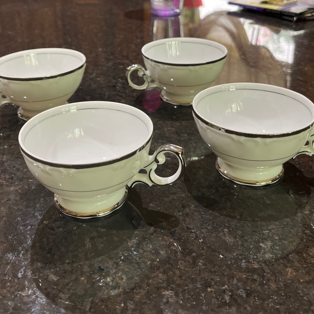 Fine China Japan 3639 SILVER SONATA Footed Tea Cups 4pcs